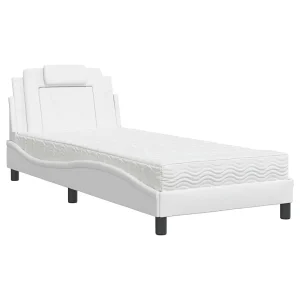 Bed met matras kunstleer wit 90×190 cm