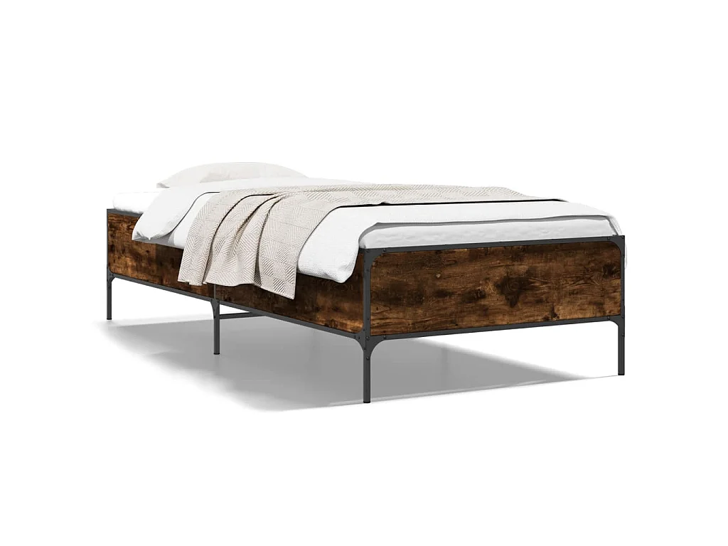 Bedframe bewerkt hout en metaal gerookt eikenkleurig 90x200 cm