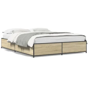Bedframe bewerkt hout metaal sonoma eikenkleurig 120×200 cm Bedframe bewerkt hout metaal sonoma eikenkleurig 120×200 cm