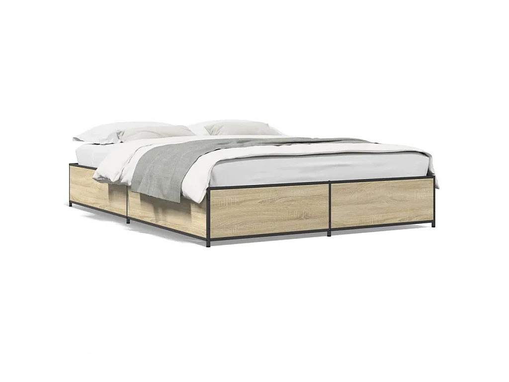 Bedframe bewerkt hout metaal sonoma eikenkleurig 120x200 cm