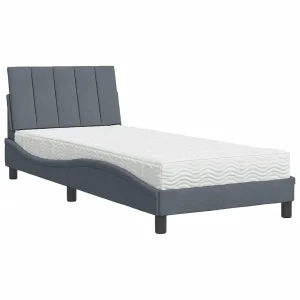 Bed met matras "Hanko" fluweel donkergrijs 80×200 cm