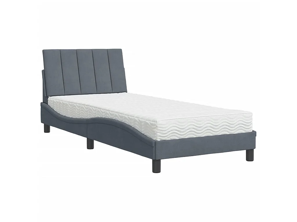 Bed met matras "Hanko" fluweel donkergrijs 80x200 cm