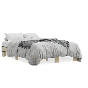 Bedframe bewerkt hout metaal sonoma eikenkleurig 120×190 cm Bedframe bewerkt hout metaal sonoma eikenkleurig 120×190 cm