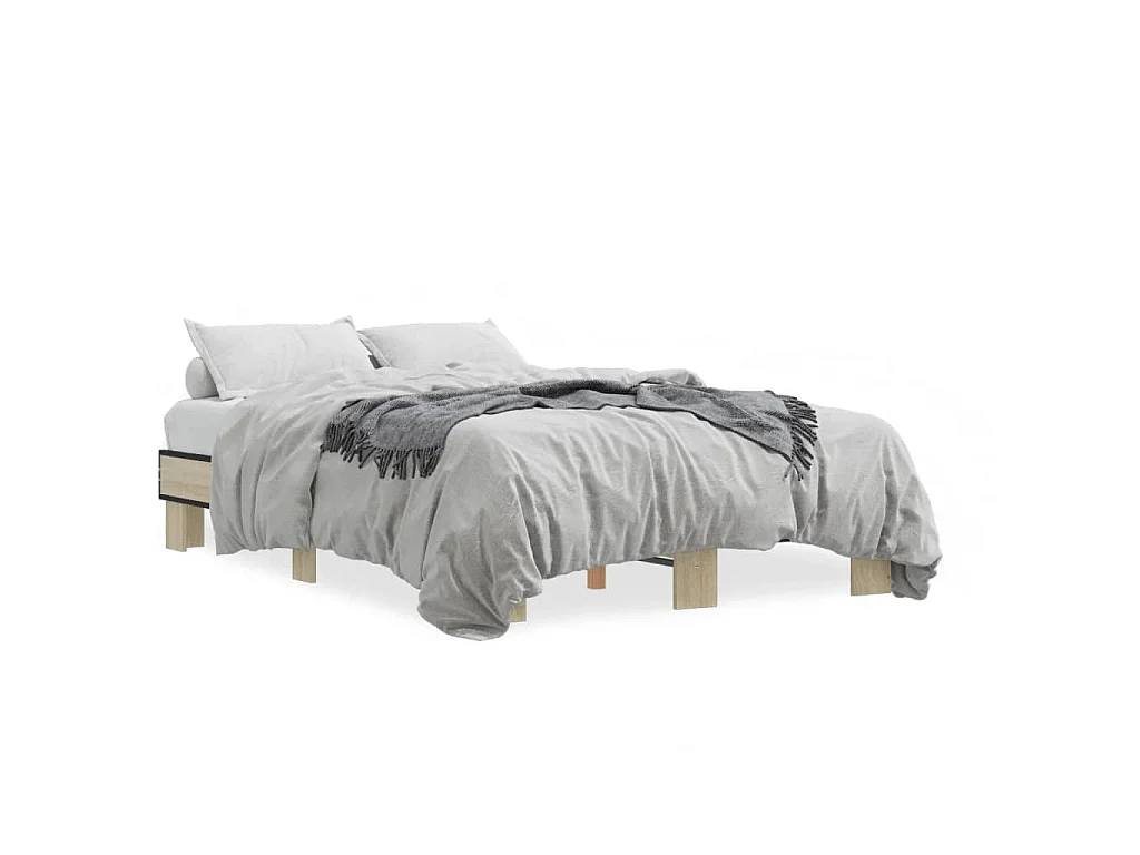 Bedframe bewerkt hout metaal sonoma eikenkleurig 120x190 cm