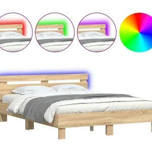 Bedframe met hoofdeinde en LED sonoma eikenkleurig 140×190 cm