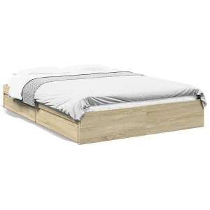Bedframe met lades bewerkt hout sonoma eikenkleurig 160×200 cm Bedframe met lades bewerkt hout sonoma eikenkleurig 160×200 cm