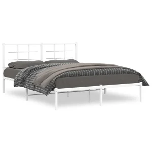 Bedframe met hoofdbord metaal wit 160×200 cm Bedframe met hoofdbord metaal wit 160×200 cm