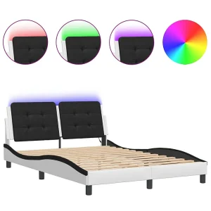 Bedframe met LED-verlichting kunstleer wit en zwart 120×200 cm Bedframe met LED-verlichting kunstleer wit en zwart 120×200 cm