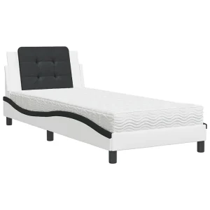 Bed met matras kunstleer wit en zwart 100×200 cm Bed met matras kunstleer wit en zwart 100×200 cm