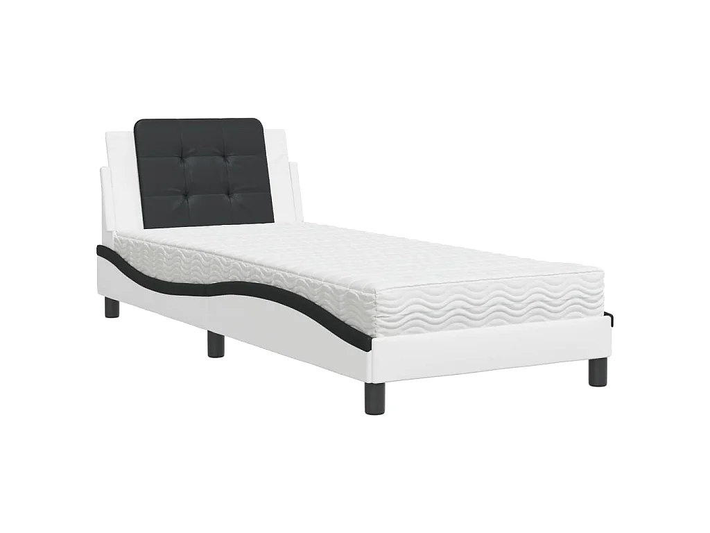 Bed met matras kunstleer wit en zwart 100x200 cm
