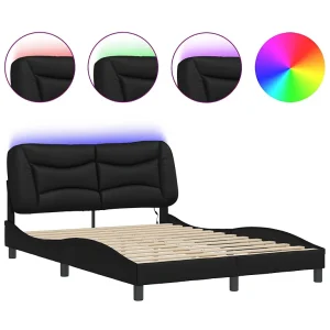 Bedframe met LED-verlichting kunstleer zwart 140×190 cm Bedframe met LED-verlichting kunstleer zwart 140×190 cm