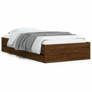 Bedframe met lades bewerkt hout bruin eikenkleur 90×200 cm Bedframe met lades bewerkt hout bruin eikenkleur 90×200 cm