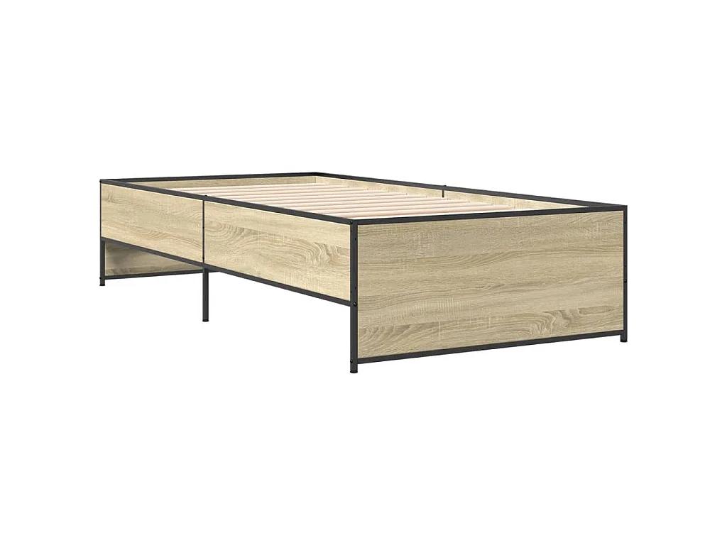 Bedframe bewerkt hout en metaal sonoma eikenkleurig 100x200 cm