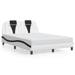 Bedframe met hoofdbord kunstleer zwart en wit 140×200 cm