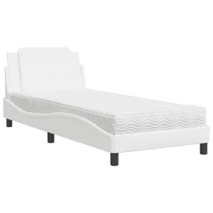 Bed met matras kunstleer wit 90×190 cm