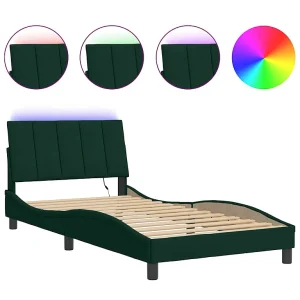 Bedframe met LED zonder matras "Hanko" fluweel donkergroen 100×200 cm Bedframe met LED zonder matras "Hanko" fluweel donkergroen 100×200 cm