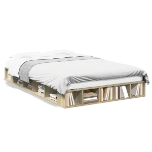 Bedframe bewerkt hout sonoma eikenkleurig 120×200 cm Bedframe bewerkt hout sonoma eikenkleurig 120×200 cm