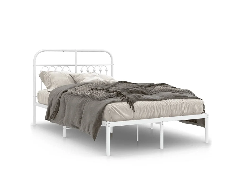 Bedframe met hoofdbord metaal wit 120x190 cm