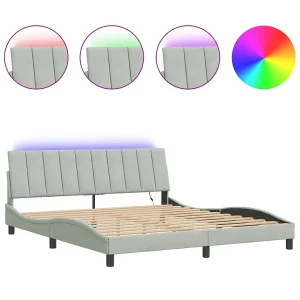 Bedframe met LED zonder matras "Hanko" fluweel lichtgrijs 180×200 cm Bedframe met LED zonder matras "Hanko" fluweel lichtgrijs 180×200 cm
