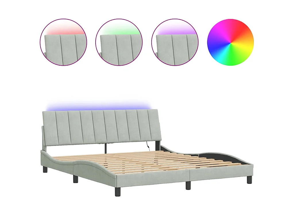 Bedframe met LED zonder matras "Hanko" fluweel lichtgrijs 180x200 cm