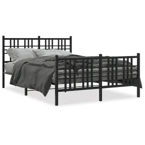 Bedframe met hoofd- en voeteneinde metaal zwart 137×190 cm