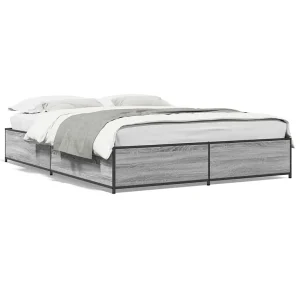 Bedframe bewerkt hout metaal grijs sonoma eiken 135×190 cm Bedframe bewerkt hout metaal grijs sonoma eiken 135×190 cm