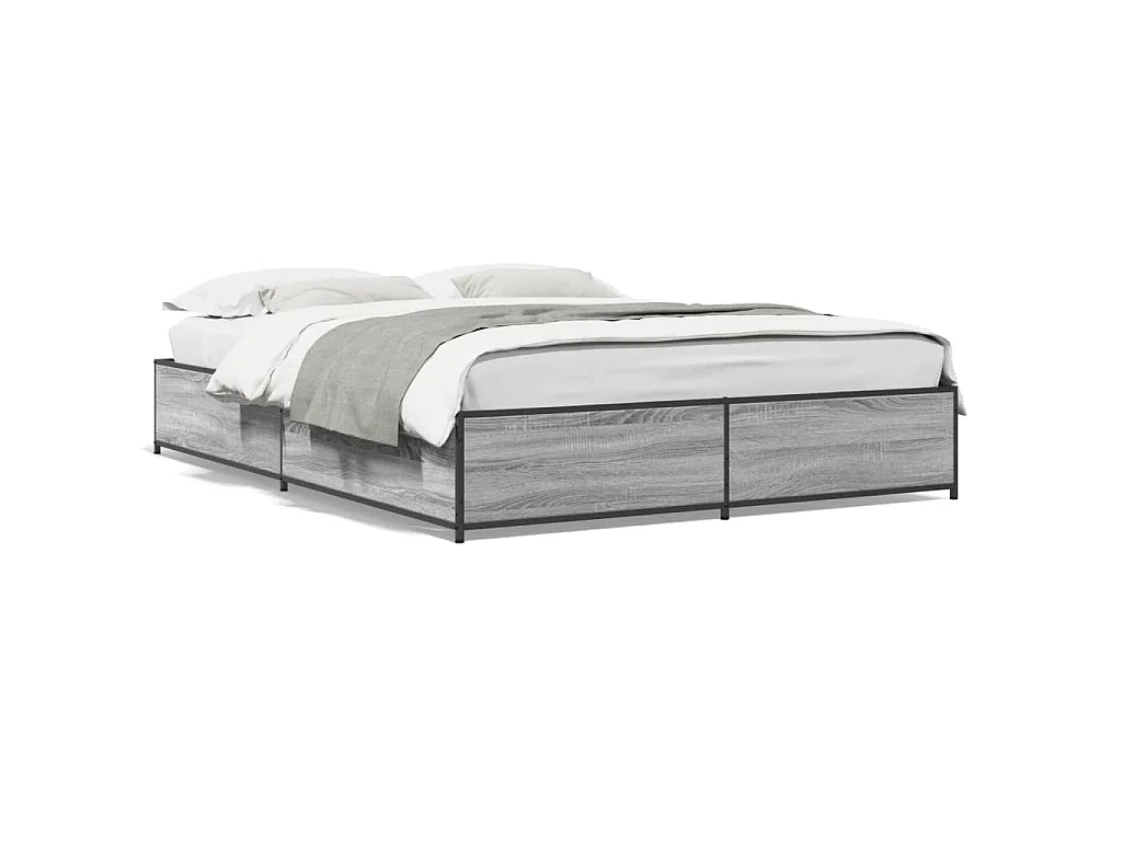 Bedframe bewerkt hout metaal grijs sonoma eiken 135x190 cm