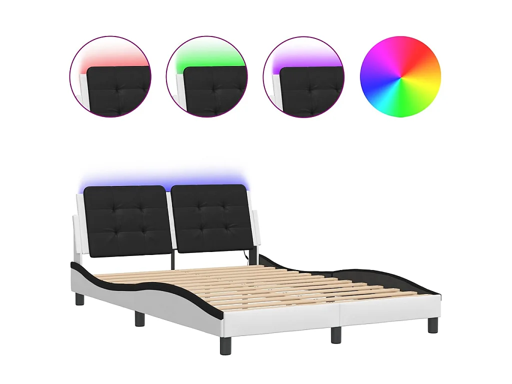 Bedframe met LED-verlichting kunstleer wit en zwart 140x200 cm