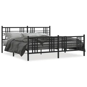 Bedframe met hoofd- en voeteneinde metaal zwart 193×203 cm Bedframe met hoofd- en voeteneinde metaal zwart 193×203 cm