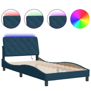 Bedframe met LED-verlichting fluweel blauw 100×200 cm Bedframe met LED-verlichting fluweel blauw 100×200 cm