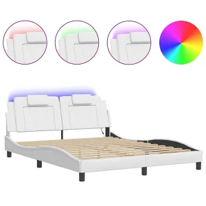 Bedframe met LED-verlichting kunstleer wit 160×200 cm Bedframe met LED-verlichting kunstleer wit 160×200 cm