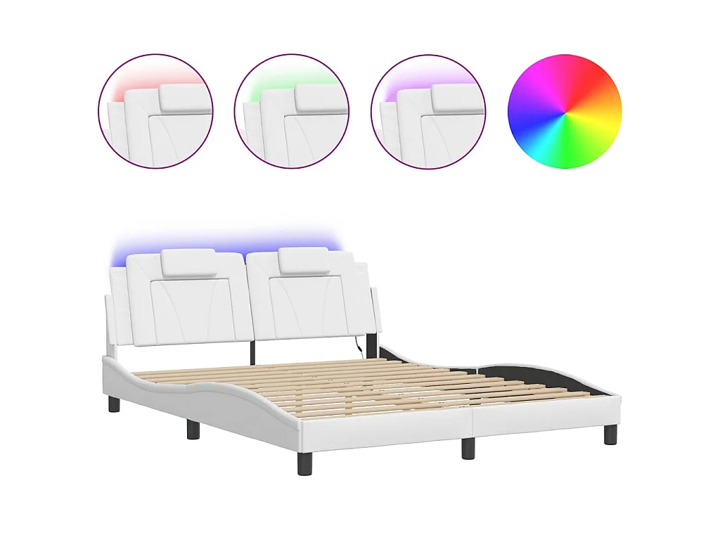 Bedframe met LED-verlichting kunstleer wit 160x200 cm