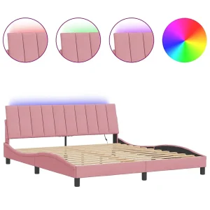 Bedframe met LED zonder matras "Hanko" fluweel roze 180×200 cm Bedframe met LED zonder matras "Hanko" fluweel roze 180×200 cm