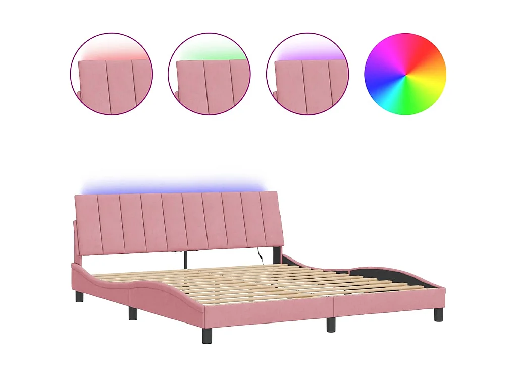 Bedframe met LED zonder matras "Hanko" fluweel roze 180x200 cm