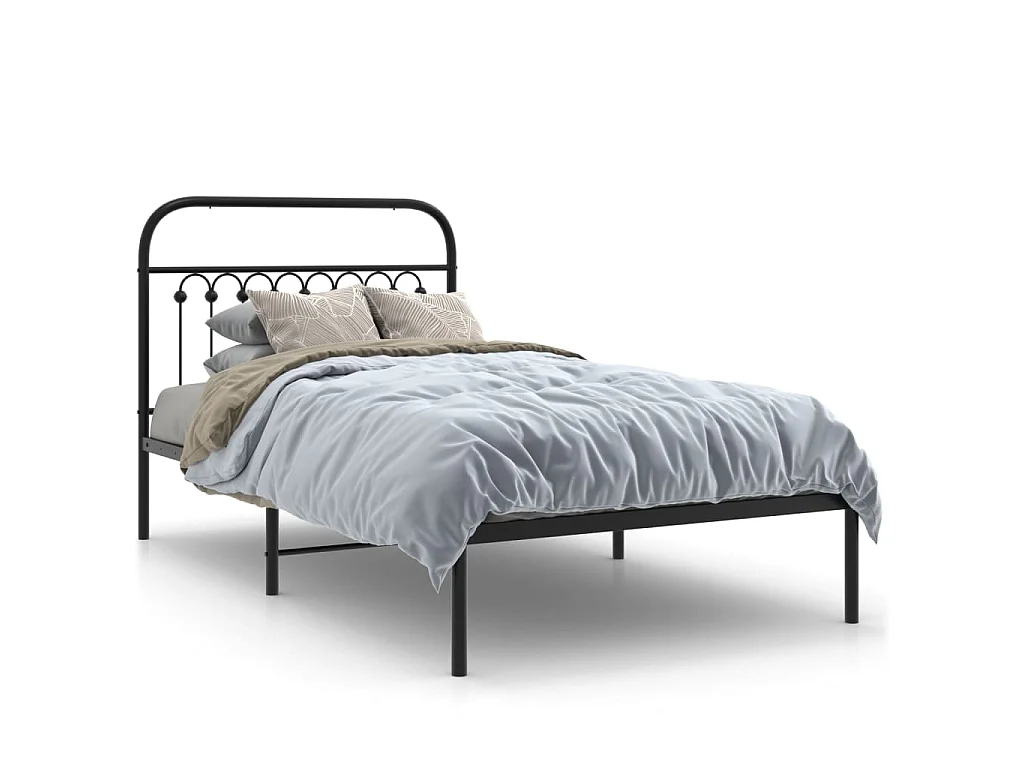 Bedframe met hoofdbord metaal zwart 100x190 cm