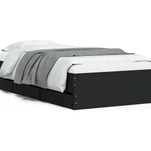 Bedframe met lades bewerkt hout zwart 90×190 cm Bedframe met lades bewerkt hout zwart 90×190 cm
