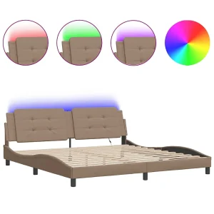 Bedframe met LED zonder matras "Zadar" kunstleer cappuccino 200×200 cm Bedframe met LED zonder matras "Zadar" kunstleer cappuccino 200×200 cm