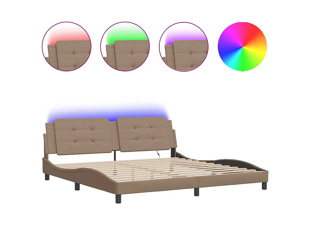 Bedframe met LED zonder matras "Zadar" kunstleer cappuccino 200x200 cm