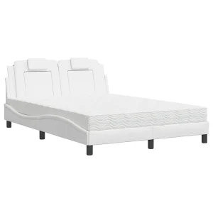 Bed met matras kunstleer wit 140×200 cm