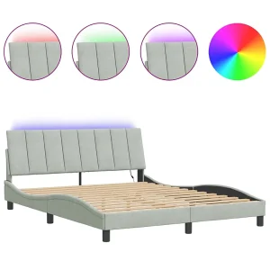 Bedframe met LED zonder matras "Hanko" fluweel lichtgrijs 160×200 cm Bedframe met LED zonder matras "Hanko" fluweel lichtgrijs 160×200 cm