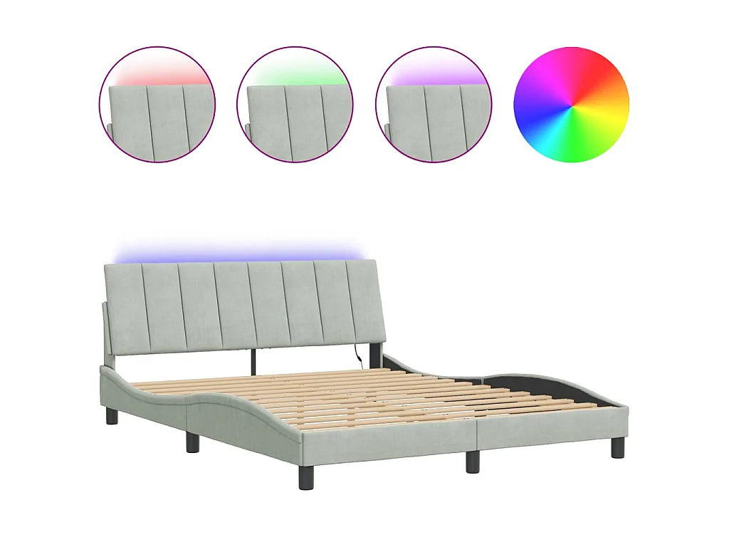 Bedframe met LED zonder matras "Hanko" fluweel lichtgrijs 160x200 cm