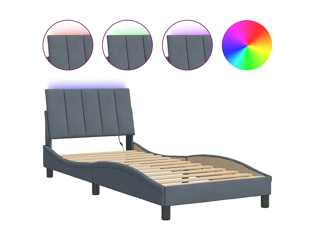 Bedframe met LED-verlichting fluweel donkergrijs 90x200 cm