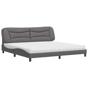 Bed met matras kunstleer grijs 200×200 cm