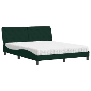 Bed met matras fluweel donkergroen 160×200 cm Bed met matras fluweel donkergroen 160×200 cm