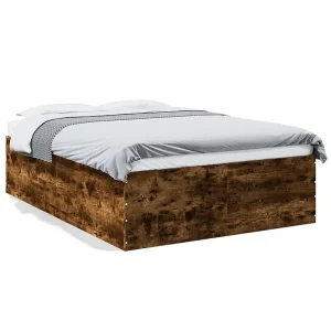Bedframe bewerkt hout gerookt eikenkleurig 120×190 cm Bedframe bewerkt hout gerookt eikenkleurig 120×190 cm