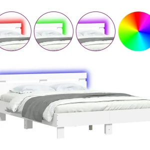 Bedframe met hoofdeinde en LED wit 140×190 cm Bedframe met hoofdeinde en LED wit 140×190 cm