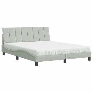 Bed met matras "Hanko" fluweel lichtgrijs 160×200 cm