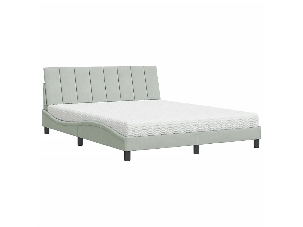 Bed met matras "Hanko" fluweel lichtgrijs 160x200 cm