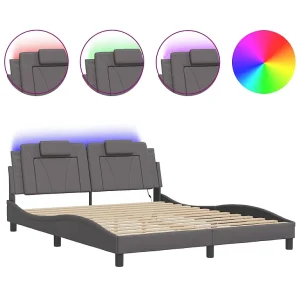 Bedframe met LED-verlichting kunstleer grijs 160×200 cm Bedframe met LED-verlichting kunstleer grijs 160×200 cm