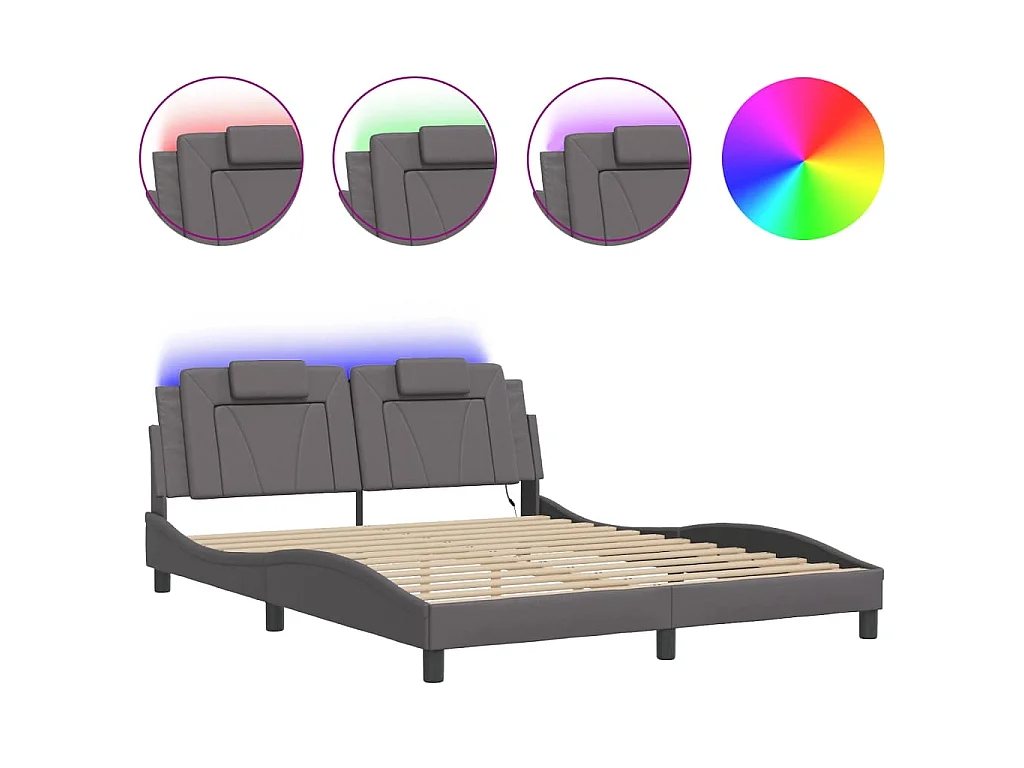 Bedframe met LED-verlichting kunstleer grijs 160x200 cm